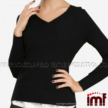 Damen 100% Kaschmir Langarm Pullover Pullover mit V-Ausschnitt